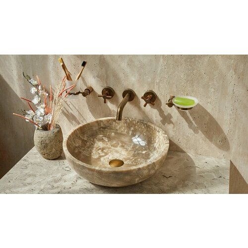 Каменная раковина для ванной Sheerdecor Bowl 637453117 из серого натурального камня оникса