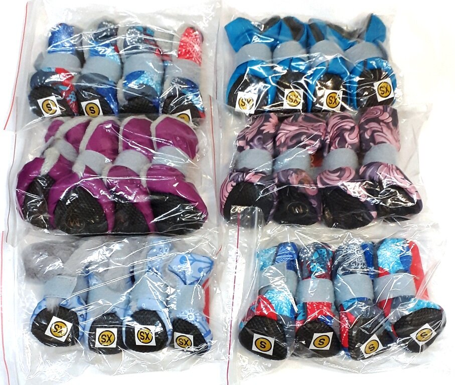 Ботиночки на меху для собак, подошва ЭВА 4шт. Разноцветные (S )