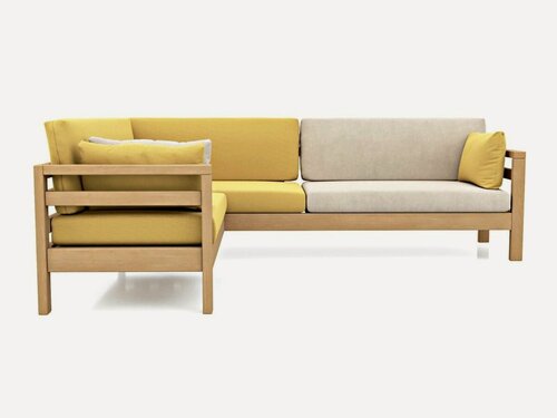 Изображение товара Диван угловой садовый Soft Element Бонни желтый левый, велюр, массив дерева, на дачу, в баню в комнату отдыха, на терассу, на веранду