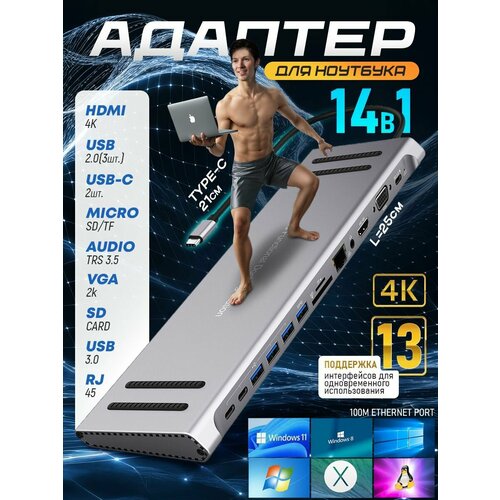 USB HUB Type C 14в1 переходник для макбука Macbook разветвитель 4K HDMI адаптер 2K VGA концентратор 4499₽
