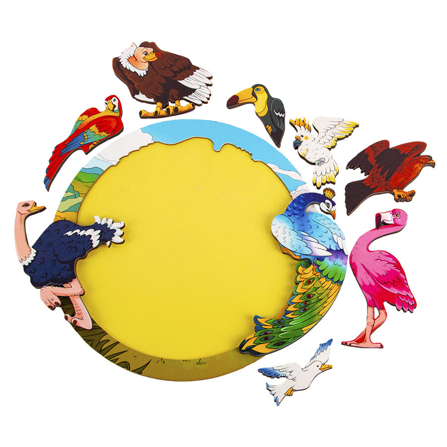 Пазл из дерева "Птицы"/ Набор фигурок животных/ тетрис деревянный, развивающая игра для детей — фото 1