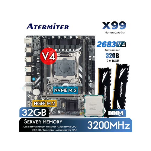 Материнская плата с процессором Atermiter X99 Intel Xeon E5 16 ядер DDR4 32ГБ комплект 18500₽