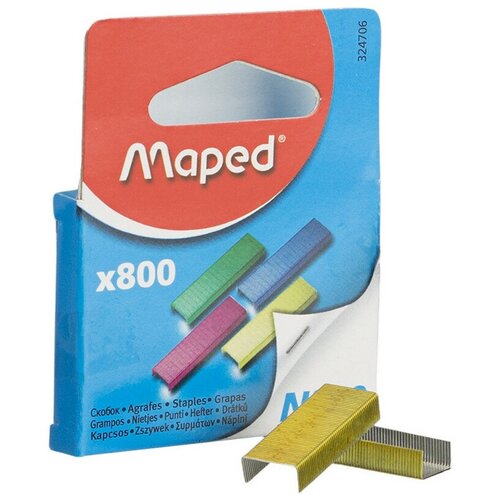 Скобы для степлера №10 MAPED цветные (2-20 лист) 800 шт в уп европодвес