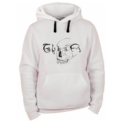 фото Толстовка белая с капюшоном и принтом толстовка с черепом худи с капюшоном star magnit
