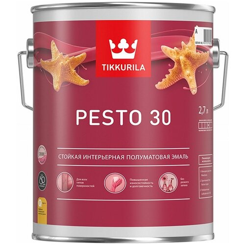 Эмаль алкидная универсальная полуматовая Tikkurila Pesto 30 / Тиккурила Песто 30 белая 2,7 л.