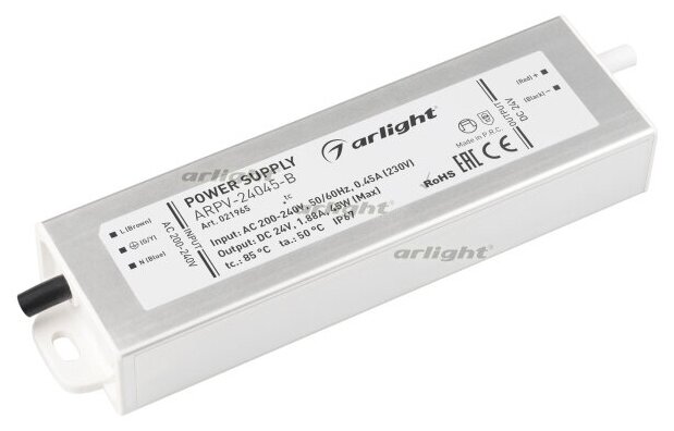 Блок питания ARPV-24045-B (24V, 1.9A, 45W) (Arlight, IP67 Металл, 3 года)