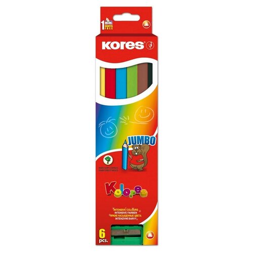 фото Карандаши цветные 6цв 3-гран,точилка kores jumbo 93506.01