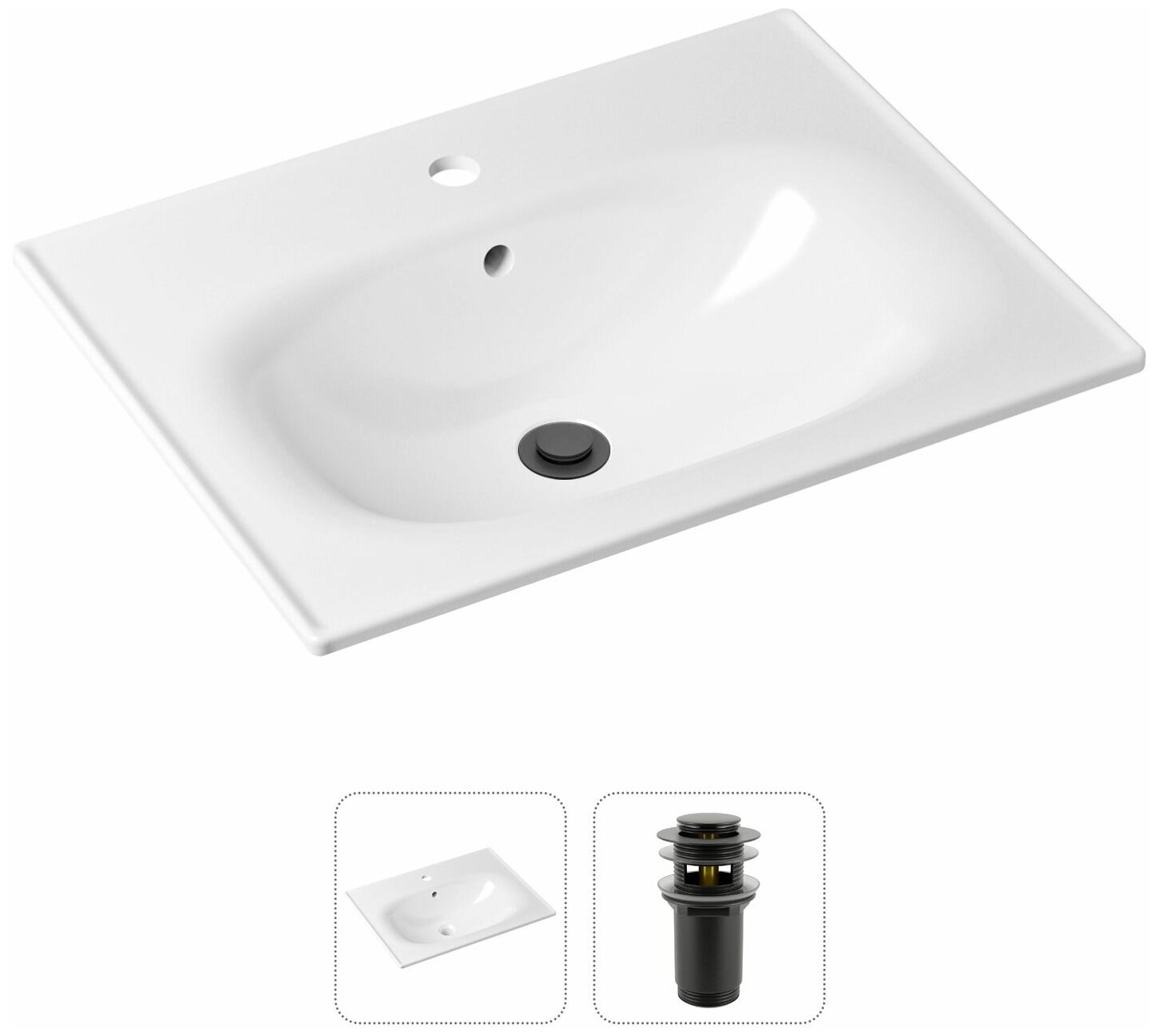 Комплект 2 в 1 Lavinia Boho Bathroom Sink 21520870: врезная фарфоровая раковина 60 см, донный клапан