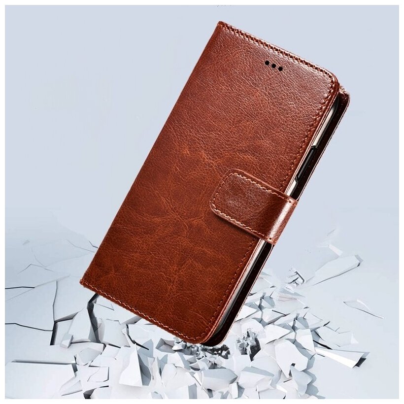 Чехол-книжка MyPads для ZTE Blade 20smart из качественной импортной кожи с подставкой застёжкой и визитницей коричневый — фото 8