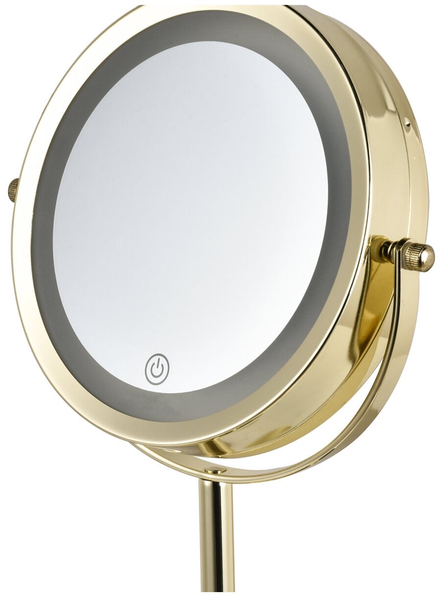 HASTEN Зеркало косметическое c x7 увеличением и LED подсветкой - HAS1812 (цвет-yellow gold, LED подсветка 3 уровня)