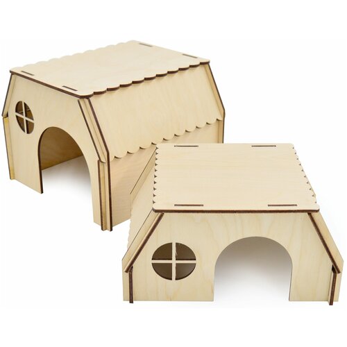 Домик Зооэкспресс для грызунов плоская резная крыша, окошко фанера 20*15*10 см 14203