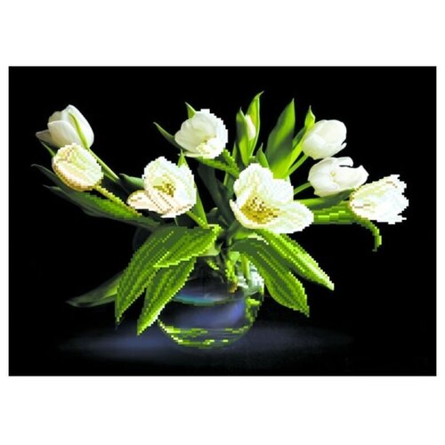 Рисунок на шелке матренин посад арт.37х49 - 4077 Белые тюльпаны вышивка бисером первые цветы б 515 13 5x19 см см