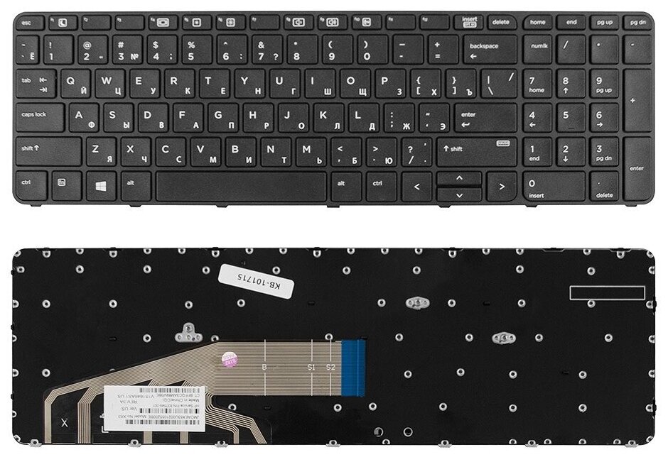Клавиатура для ноутбука HP ProBook 450 G3 455 G3 470 G3 650 G2 655 G2 Series. Плоский Enter. Черная с черной рамкой. PN: 831023-001 NSK-CZ1BV.