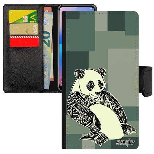 фото Дизайнерский чехол книжка на телефон // xiaomi redmi note 6 pro // "панда" медведь panda, utaupia, серый