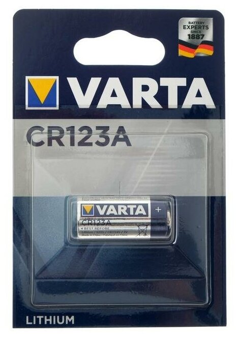 Батарейка литиевая Varta Professional, CR123A (DL123A)-1BL, для фото, 3В, блистер, 1 шт.