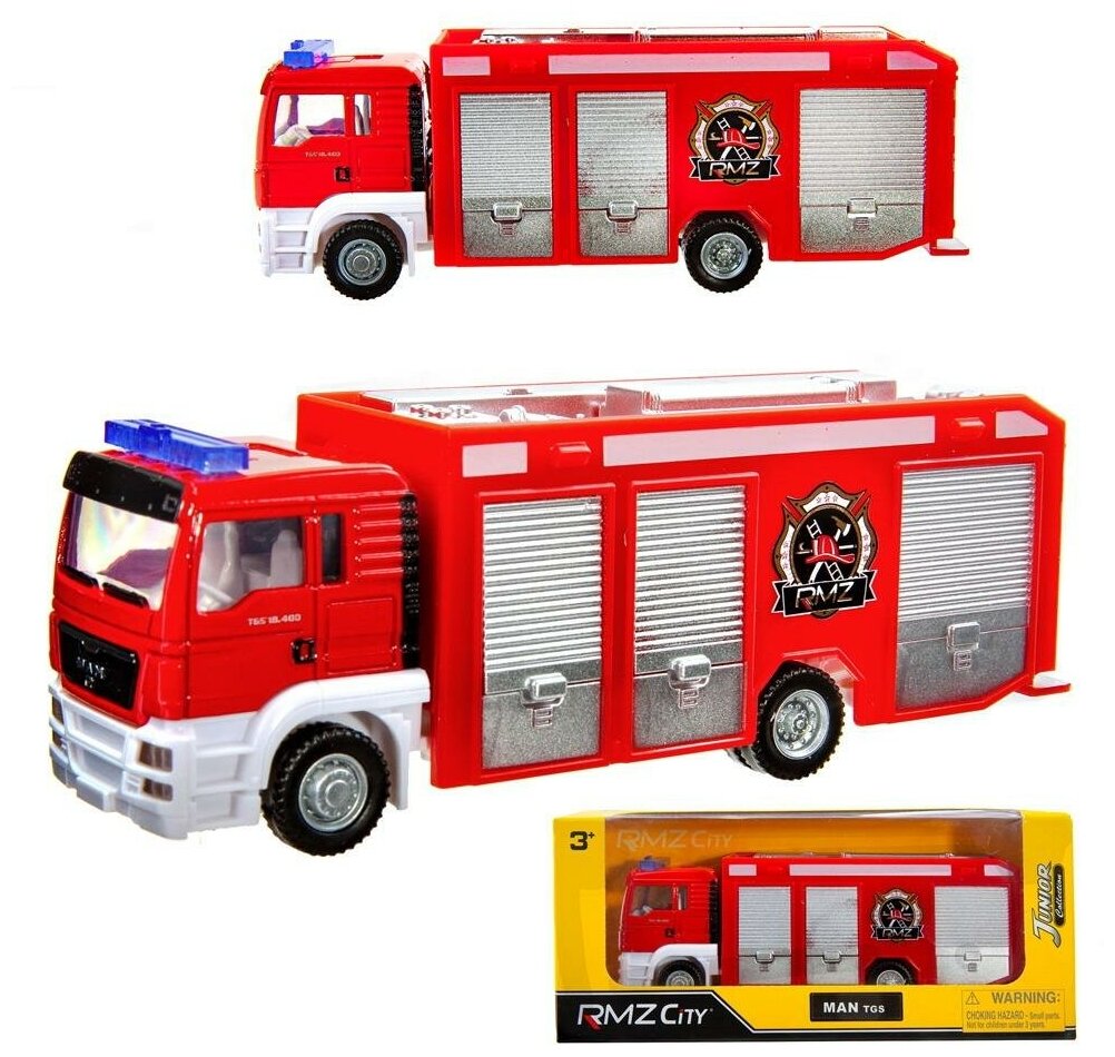 Машинка металлическая Uni-Fortune RMZ City пожарная :64 MAN, без механизмов, цвет красный 8.8 x 5.