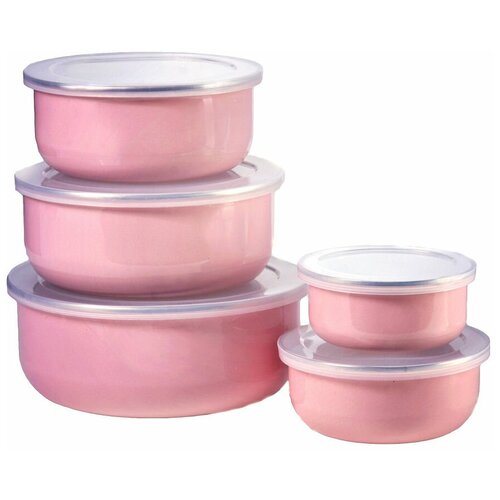 Набор мисок 5 предметов с крышкой эмаль