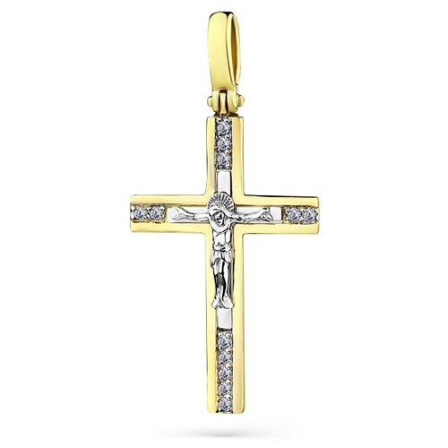 Крестик Master Brilliant, комбинированное золото, 585 проба, бриллиант