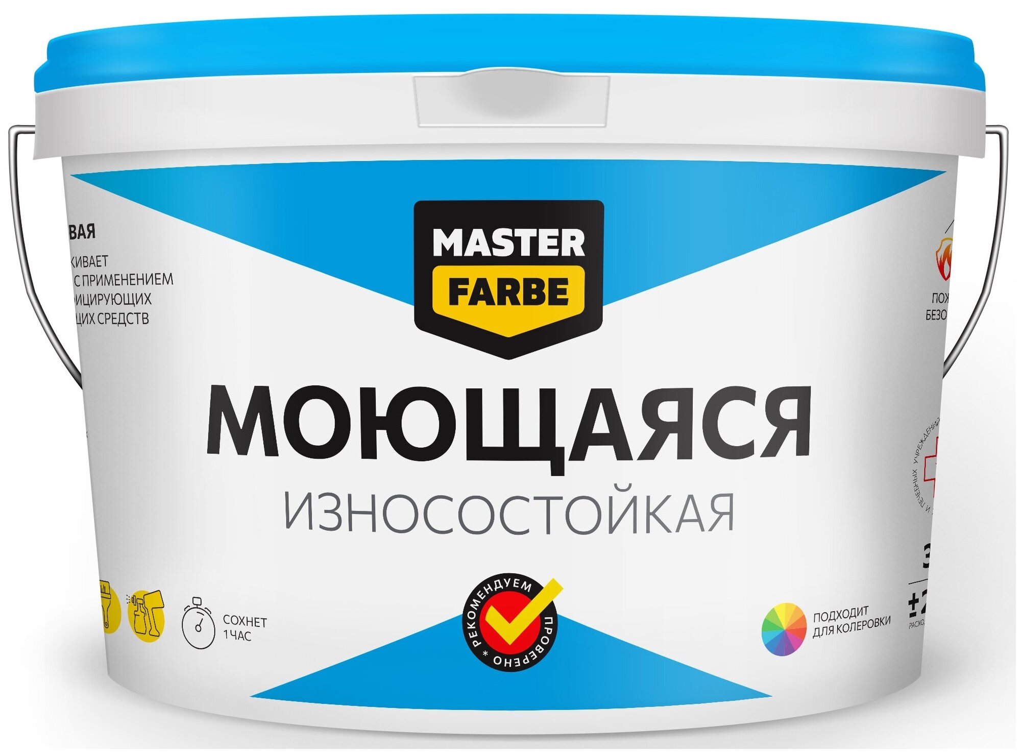 Краска моющаяся Masterfarbe износостойкая, матовое покрытие, белая, 3 кг