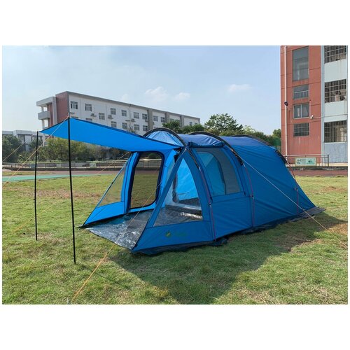 палатка шатер туристическая 3 х местная с тамбуром terbo mir 1504 3 арт tr45 Туристическая 3-местная палатка шатер для кемпинга Terbo Mir 1-909, двухслойная с большим тамбуром, синяя
