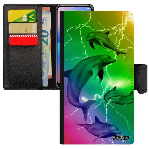 фото Яркий чехол книжка для мобильного // xiaomi mi 8 lite // "дельфины" стиль афалина, utaupia, цветной