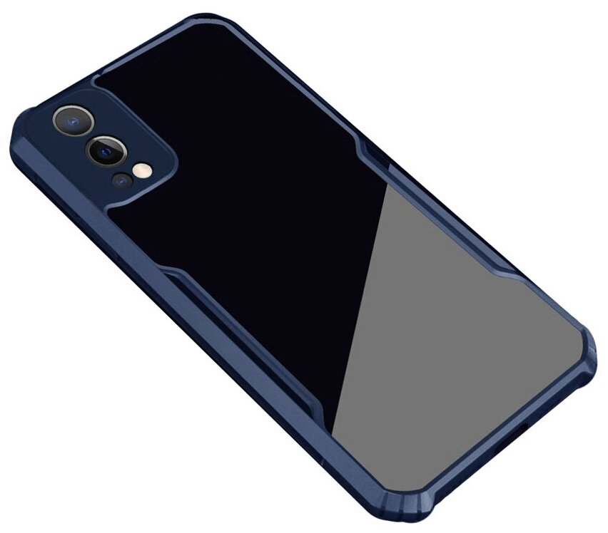 фото Задняя панель-чехол-накладка MyPads для Oneplus Nord 2 5G из качественного силикона прозрачная с синей окаемкой