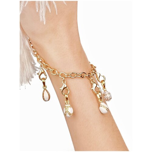 Браслет-цепочка СВ, кристалл, эмаль, размер 20 см, золотистый, белый