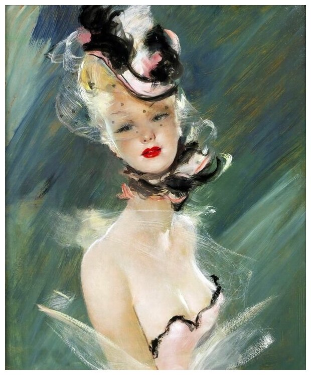 Репродукция на холсте Элегантная дама в шляпке Домерг Жан-Габриэль 30см. x 36см.