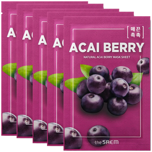 Маска для лица тканевая с экстрактом ягод асаи The Saem Natural Acai Berry Mask Sheet, 21 мл - 5 шт