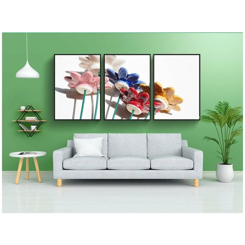 фото Набор модулных постеров для интерьера "цветок, керамические цветы, глиняные цветы" 60x90 см. в тубусе, без рамки lotsprints