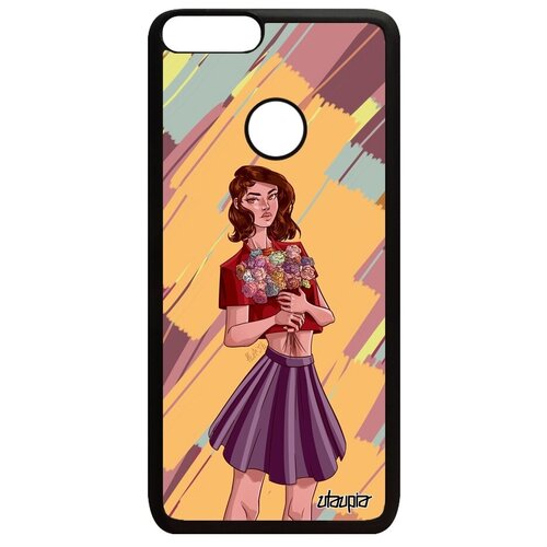 фото Защитный чехол на телефон // huawei p smart 2018 // "девушка и цветы" стиль аниме, utaupia, желтый