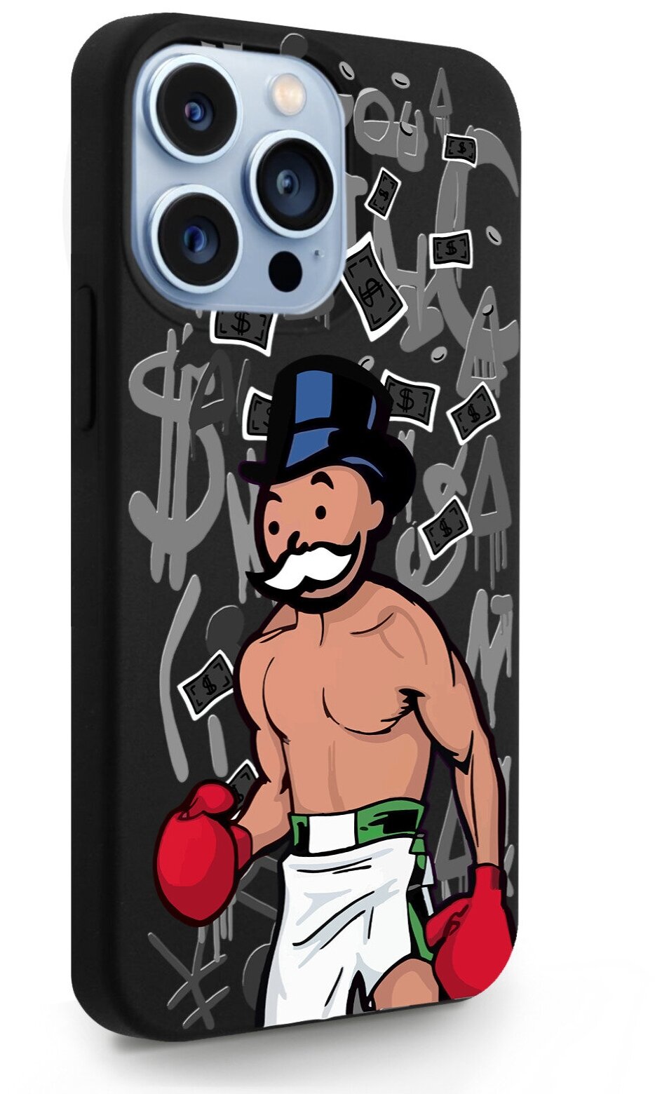 Черный силиконовый чехол MustHaveCase для iPhone 13 Pro Monopoly Boxing/ Монополия Боксер для Айфон 13 Про Противоударный
