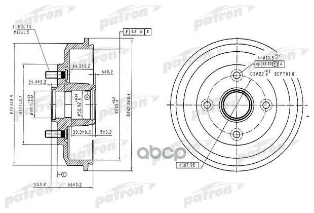 Барабан Тормозной Задн Ford: Focus 98-04, Focus Седан 99-04, Focus Универсал 99-04 PATRON арт. PDR1584