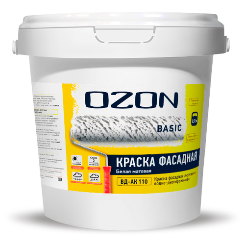 Краски фасадные OZON Краска фасадная акриловая стойкая OZON Basic ВД-АК-110-13 белая 9л обычная