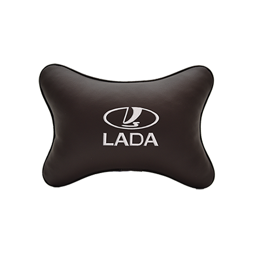 фото Подушка на подголовник экокожа coffee (белая) с логотипом автомобиля lada vital technologies