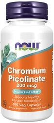 Капсулы NOW Chromium Picolinate 200 мкг, 100 шт.