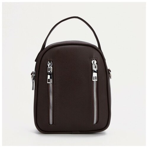 фото Саквояж, отдел на молнии, 3 наружных кармана, длинный ремень, ручка, цвет коричневый noname