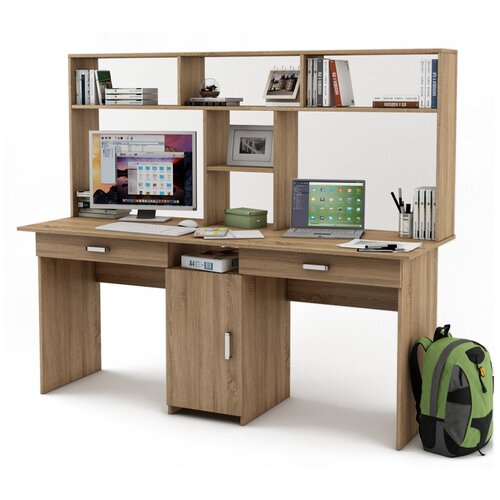 фото Письменный стол для двоих лайт-10я с надстройкой-дуб-молочный вмф