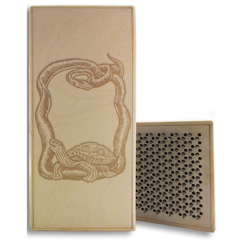 фото Доска садху красная змея и черепаха - 147, размер 31x14, шаг гвоздей 10 мм чакра