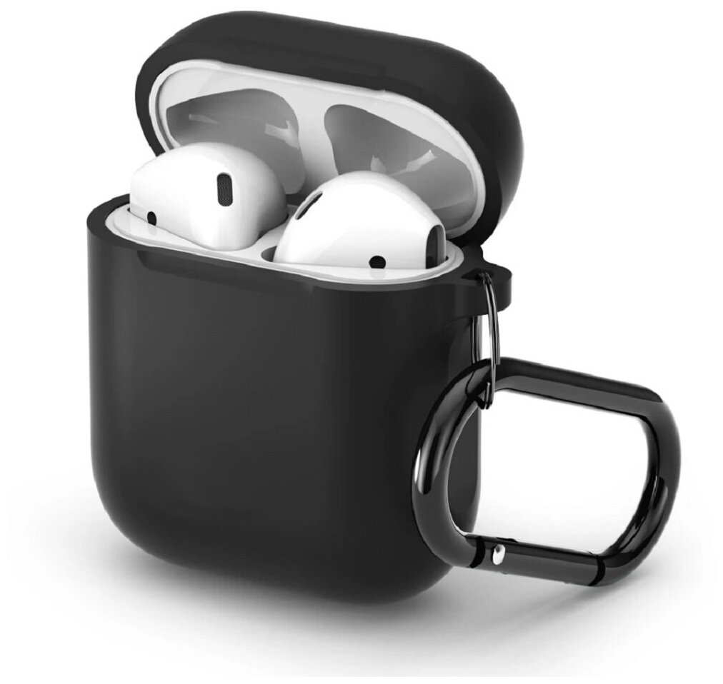 Силиконовый чехол для Apple Airpods 1/2 с карабином, черный