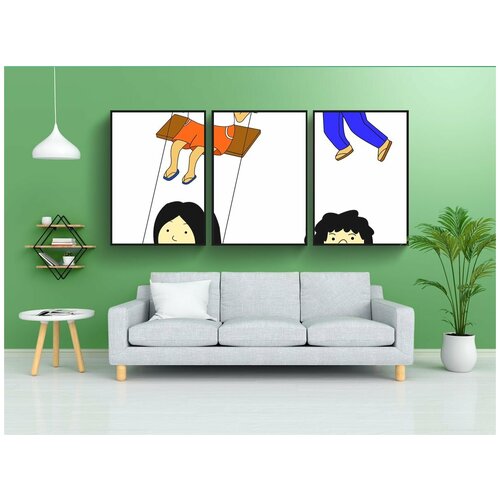 фото Набор модулных постеров для интерьера "мальчики, мультфильм, дети" 60x90 см. в тубусе, без рамки lotsprints