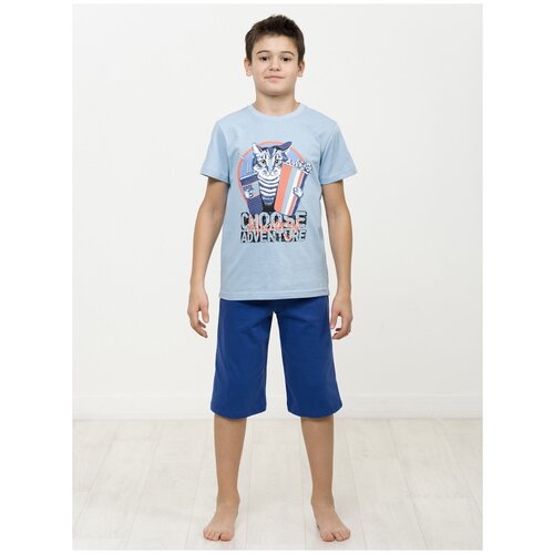 Пижама: футболка и бриджи Pelican NFATB4272U для мальчиков, цвет голубой, размер 7 голубого цвета