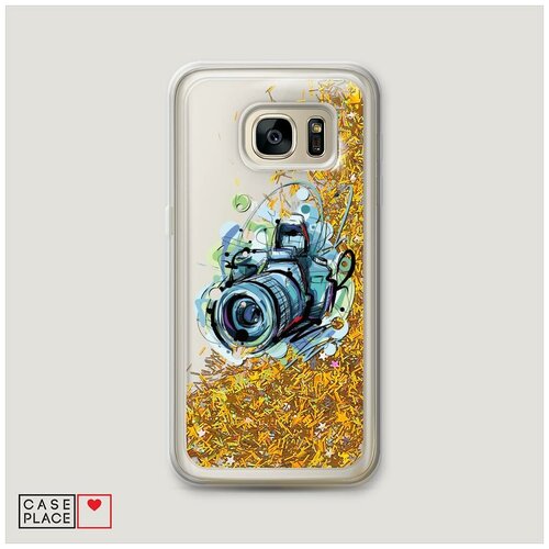 фото Чехол жидкий с блестками samsung galaxy s6 edge фотоаппарат арт case place