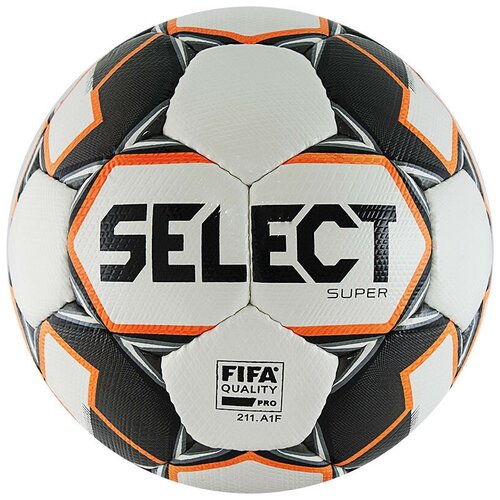 Мяч футбольный SELECT Super, арт. 3625546009, размер 5, FIFA PRO, ПУ микрофибра, ручная сшивка, бело-черн-оранжевый