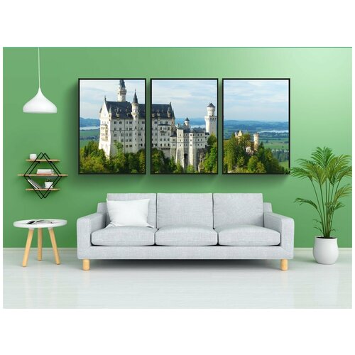 фото Набор модулных постеров для интерьера "замок нойшванштайн, нойшванштайн, сказочный замок" 60x90 см. в тубусе, без рамки lotsprints