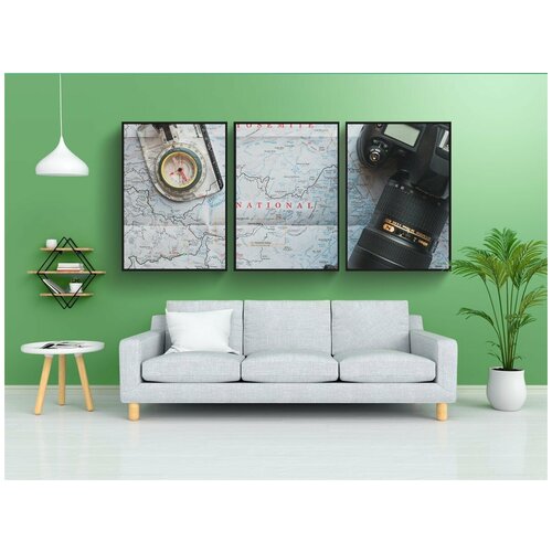 фото Набор модулных постеров для интерьера "камера, компас, исследование" 60x90 см. в тубусе, без рамки lotsprints