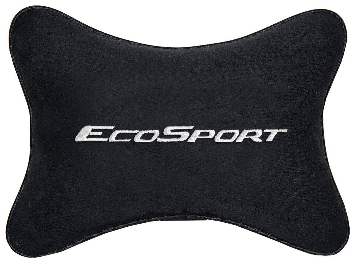 Автомобильная подушка на подголовник алькантара Black с логотипом автомобиля FORD ECOSPORT