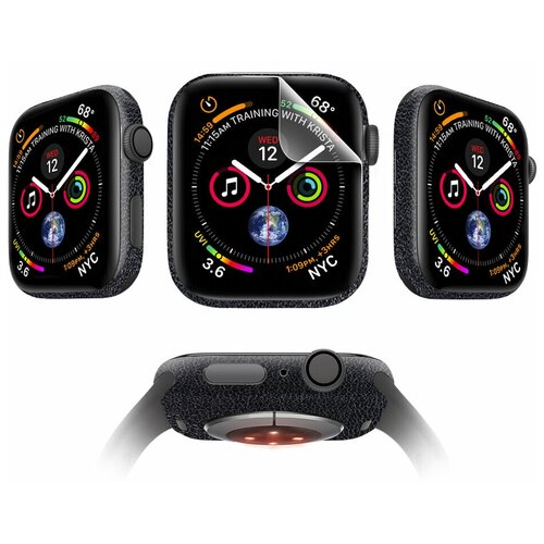 Комплект защитных пленок MOCOLL Apple Watch 38mm для дисплея Глянцевая (2шт) и для корпуса (2шт) Кожа Черная