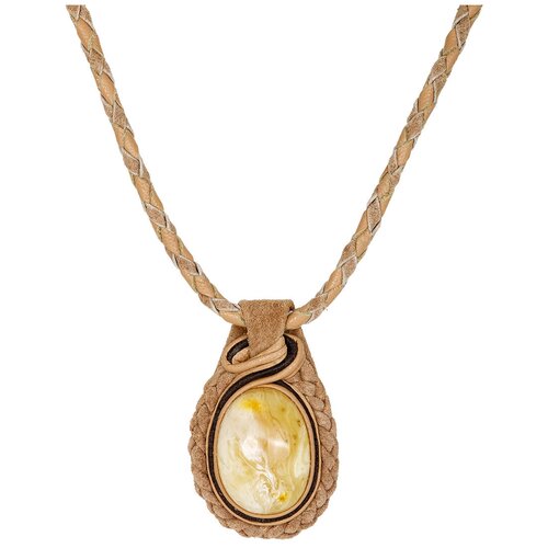 Amberholl Стильное колье из кожи и натурального пейзажного янтаря «Амазонка»