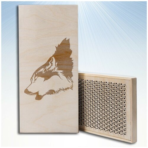 фото Доска садху для йоги с динамическими гвоздями животные собака хаски - 1131 woodart